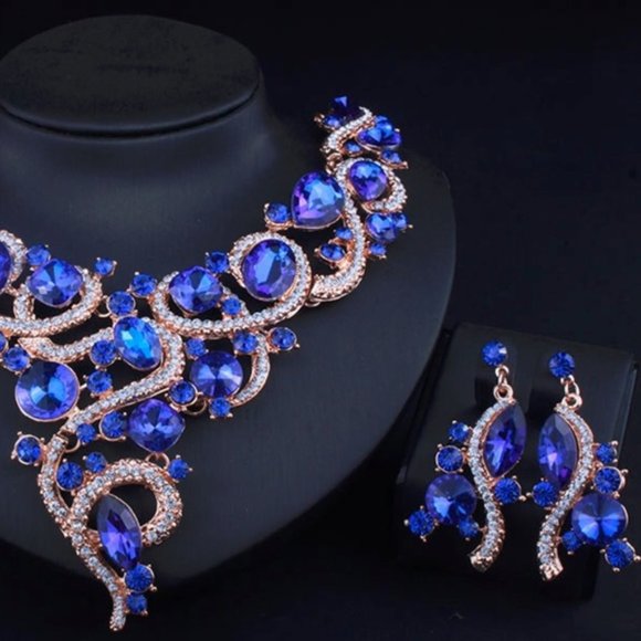 NS3 | Blue Evening Jewelry Prom Wedding Set - Picture 2 of 3